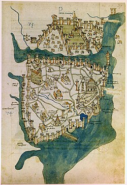 Mapa histórico de Constantinopla elaborado por Cristoforo Buondelmonti