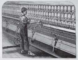 Ilustración de un niño trabajando en un telar industrial