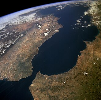 Fotografía del estrecho de Gibraltar tomada desde el espacio