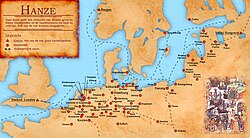 Mapa de las ciudades pertenecientes a la Hansa