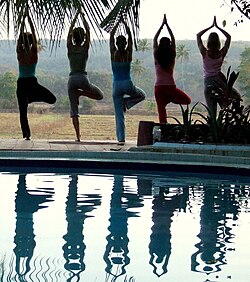 Mujeres practicando vriksa-asana