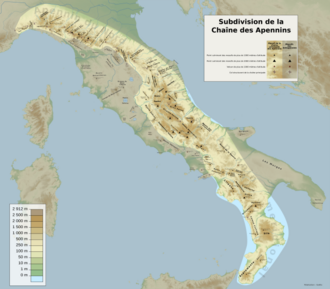 Cartografía hidrológica y orográfica de los Apeninos