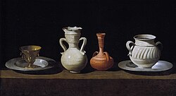 Bodegón con cacharros pintado por Francisco de Zurbarán en 1636