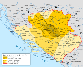 Mapa histórico de la expansión del Reino de Bosnia