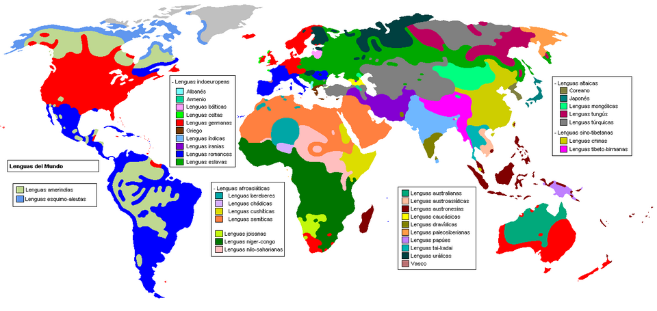 Mapa mundial de las familias de lenguas.