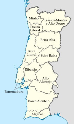Mapa de las provincias históricas de Portugal