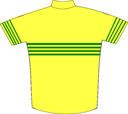 Casaca oficial del Club Ciclista Amanecer con sus característicos colores amarillo y verde.