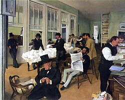 Oficina de la lonja del algodón en Nueva Orleans, pintura de 1873
