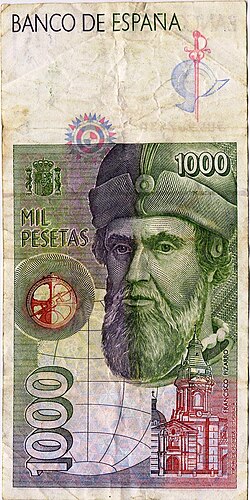 Billete español conmemorativo con la efigie de Pizarro