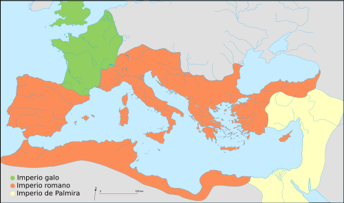 Mapa histórico de las divisiones territoriales del Imperio romano en el año 271 d. C.
