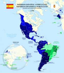 Mapa de los imperios español y portugués en 1790