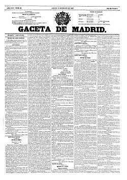 Gaceta de Madrid de 21 de marzo de 1867 con el real decreto de creación del museo.
