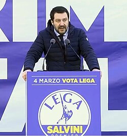 Matteo Salvini durante el mitin final de campaña en Milán