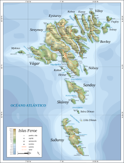 Mapa topográfico de las Islas Feroe
