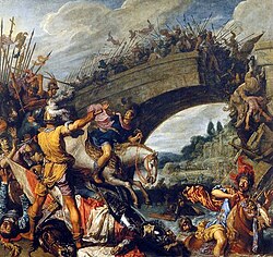 Representación de la Batalla del Puente Milvio durante las guerras civiles de la Tetrarquía romana.