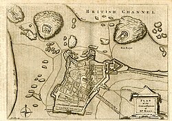 Mapa antiguo de origen inglés que representa la disposición fortificada de Saint-Malo