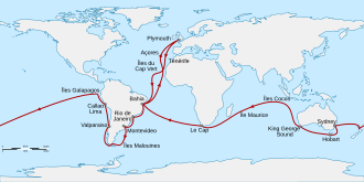Mapa del segundo viaje del HMS Beagle alrededor del mundo