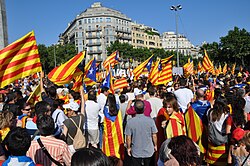 Manifestación de independentistas catalanes en la vía pública.