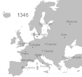 Mapa de la propagación de la peste negra en Europa
