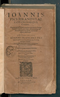 Portada de Opera omnia de Giovanni Pico della Mirandola, publicada en 1601.