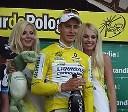 Peter Sagan celebrando una victoria en el Tour de Polonia