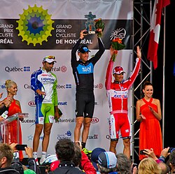 Podio del Gran Premio de Montreal 2012 con Lars Petter Nordhaug, Moreno Moser y Alexandr Kolobnev