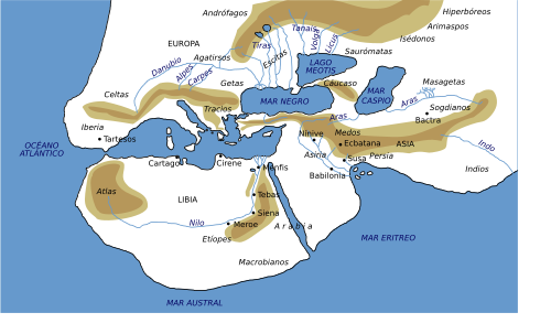 Reconstrucción histórica del mapa de la Ecúmene de Heródoto circa 450 a. C.