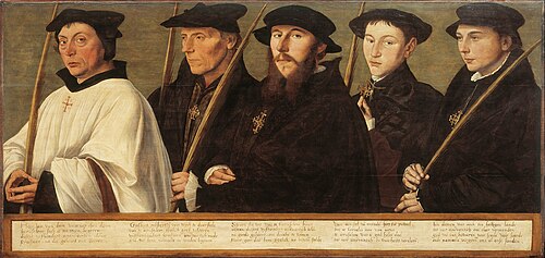 Retrato de cinco miembros de la Cofradía de los Peregrinos de Jerusalén de Utrecht (ca. 1541) de Jan van Scorel