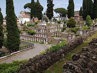 Vista general de algunas tumbas y monumentos del Cementerio comunal monumental Campo Verano