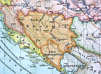 Mapa histórico que muestra la región de Bosnia en el norte y Herzegovina en el sur
