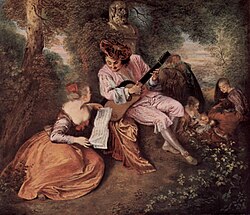 La canción de amor, pintura realizada por Watteau alrededor de 1717