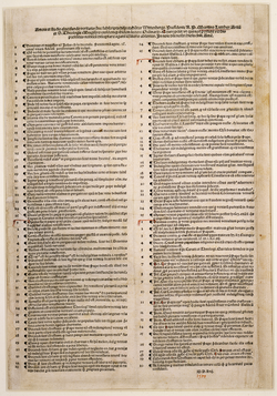 Ejemplar impreso de las noventa y cinco tesis de Martín Lutero conservado en la Biblioteca Estatal de Berlín.