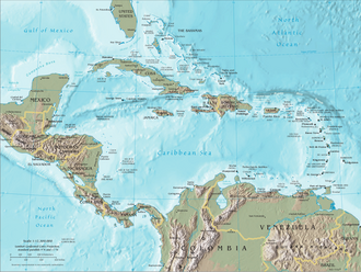 Mapa físico-político del Caribe