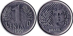 Detalle numismático de las monedas del real brasileño.