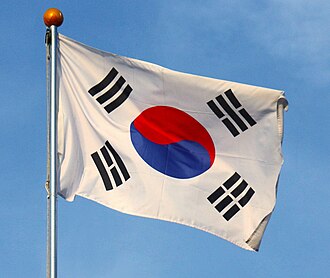 Bandera de Corea del Sur ondeando en el exterior