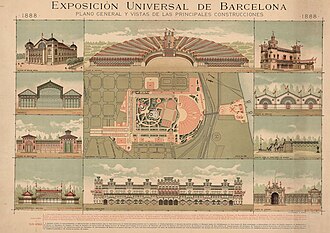 Plano general y vistas de las principales construcciones de la Exposición Universal de 1888