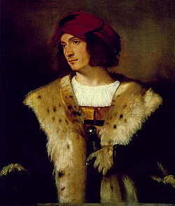 Retrato de hombre con sombrero rojo por Tiziano