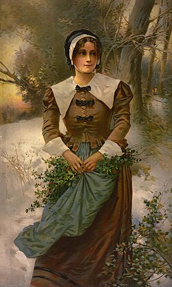 Ilustración histórica de una joven puritana