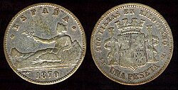 Moneda de 1 peseta de 1870