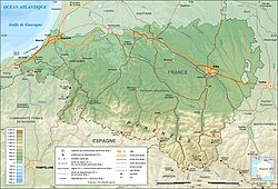Mapa físico de los Pirineos Atlánticos