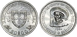 Moneda conmemorativa portuguesa con la efigie de Enrique el Navegante