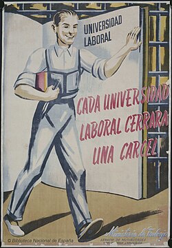 Cartel promocional de las universidades laborales de 1955.