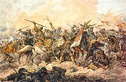 Pintura polaca de 1892 que muestra la defensa de una bandera en combate.
