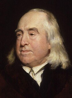 Detalle del retrato de Jeremy Bentham pintado por Henry William Pickersgill.