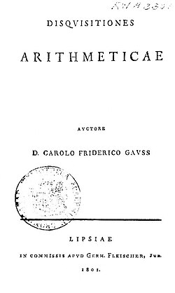 Cubierta de la edición original de Disquisitiones arithmeticae