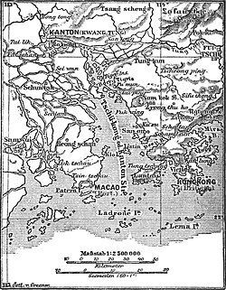 Mapa alemán del siglo XIX de Hong Kong, Macao y Cantón