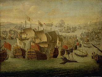 Óleo que representa la Batalla de Málaga de 1704