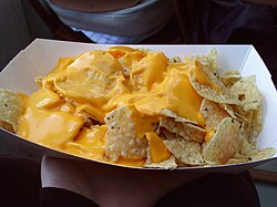 Nachos con queso derretido servidos como aperitivo