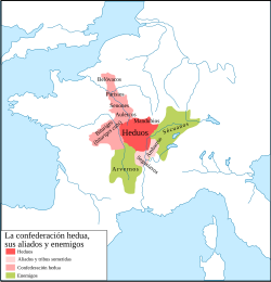 Mapa histórico que ilustra la confederación edua y su relación con los pueblos vecinos.