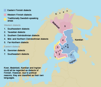Mapa de los dialectos del finlandés